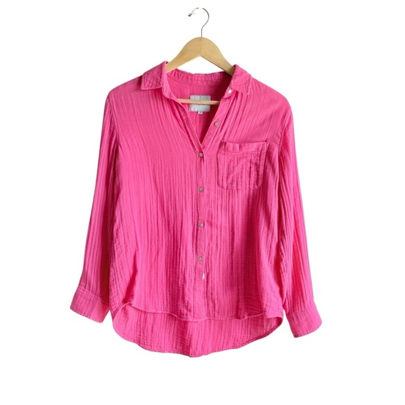Rails Ellis Shirt XS Hibiscus Pink Button Down Top Gauze Cotton - Picture 7 of 15